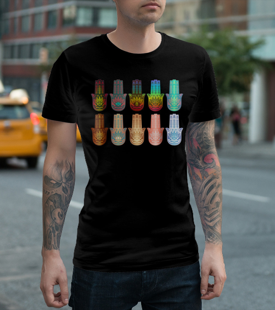 Spiritual Hamsa Hand Of Fatima Yoga Colorful Mandala T-Shirt