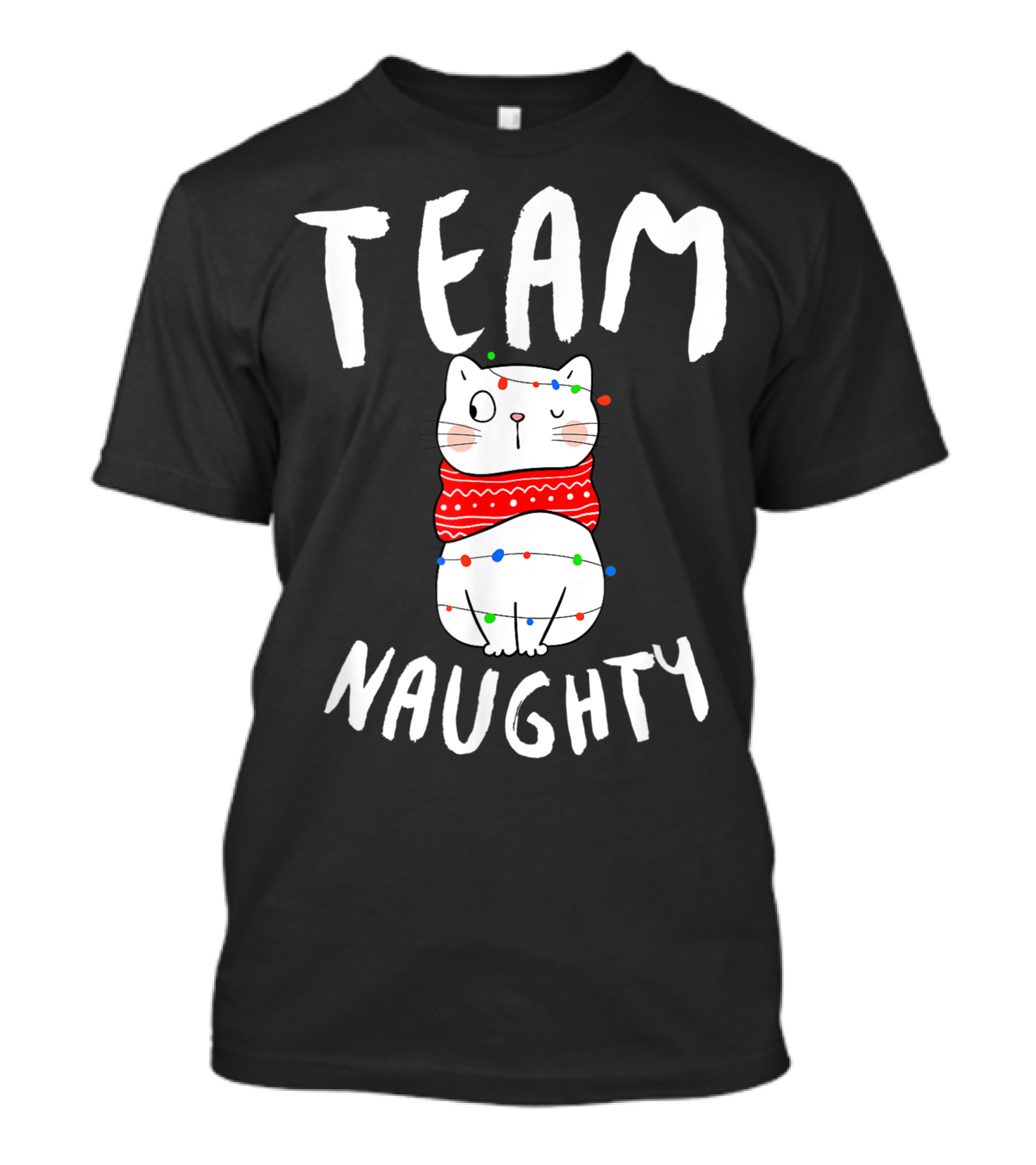 Team Naughty Christmas Cat In Festive Sweater With Lights T-Shirt