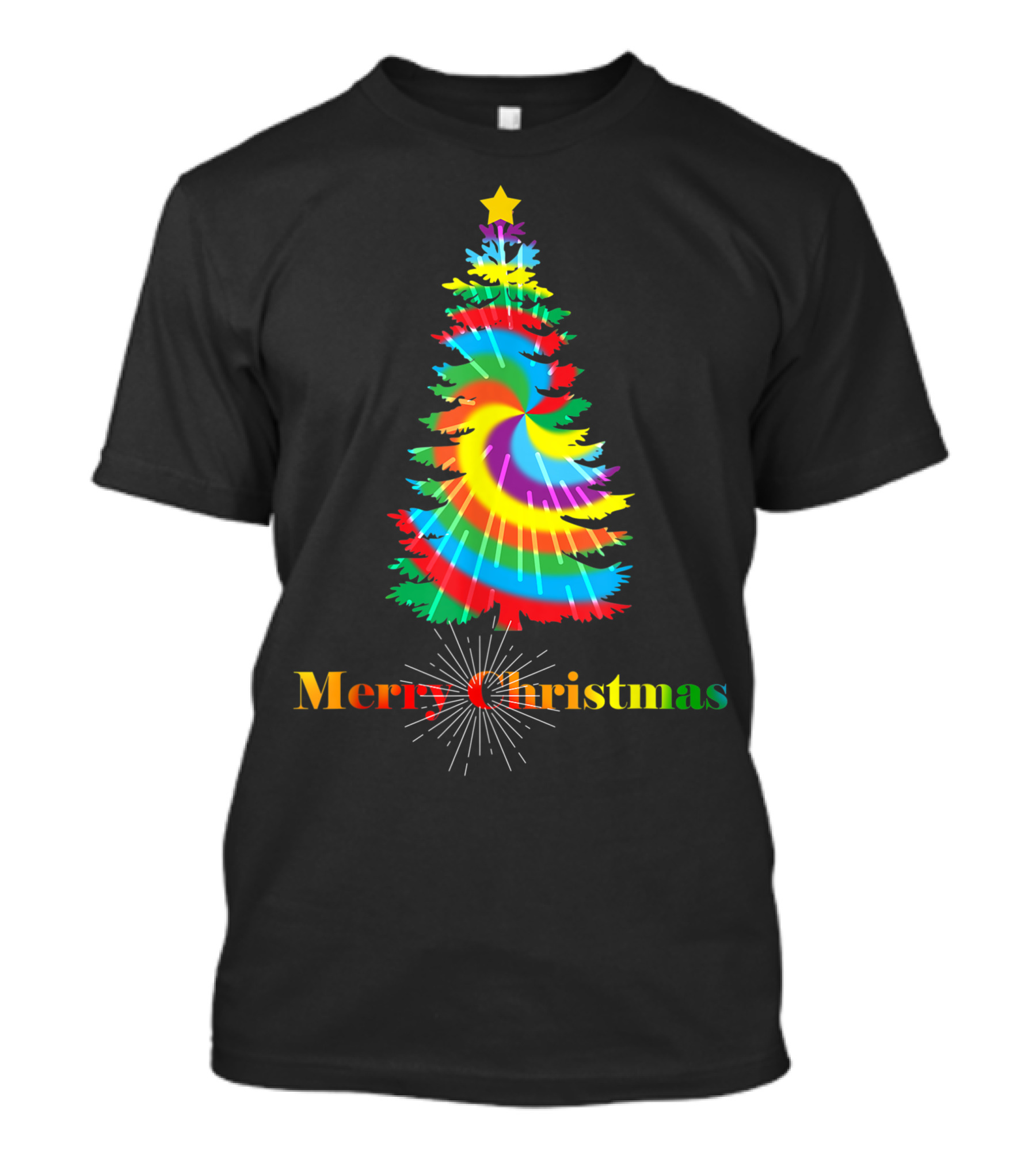 Tie Dye Colorful Merry Christmas Tree Holiday T-Shirt