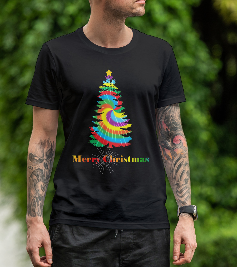 Tie Dye Colorful Merry Christmas Tree Holiday T-Shirt
