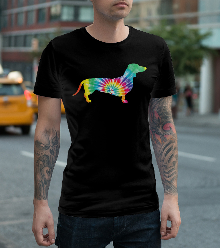 Psychedelic Tie Dye Dachshund Silhouette Hippie Puppy T-Shirt