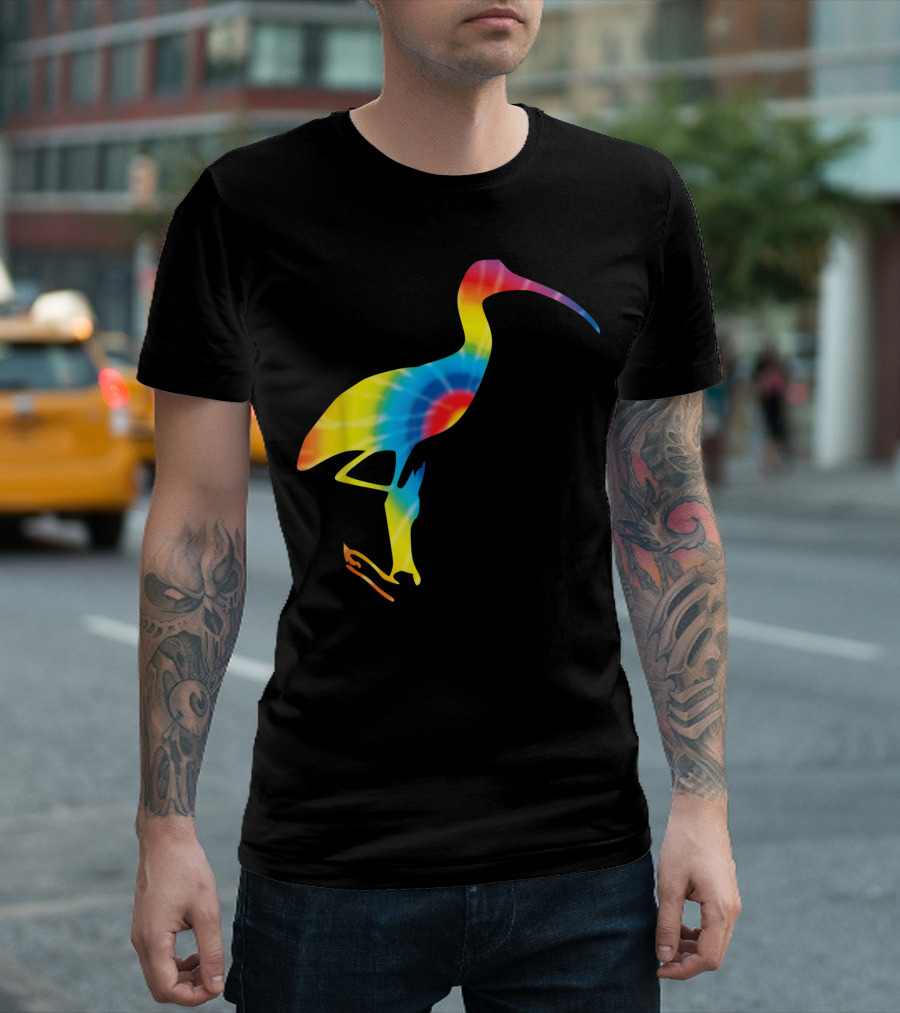 Tie Dye Peace Rainbow Ibis Bird Wading T-Shirt