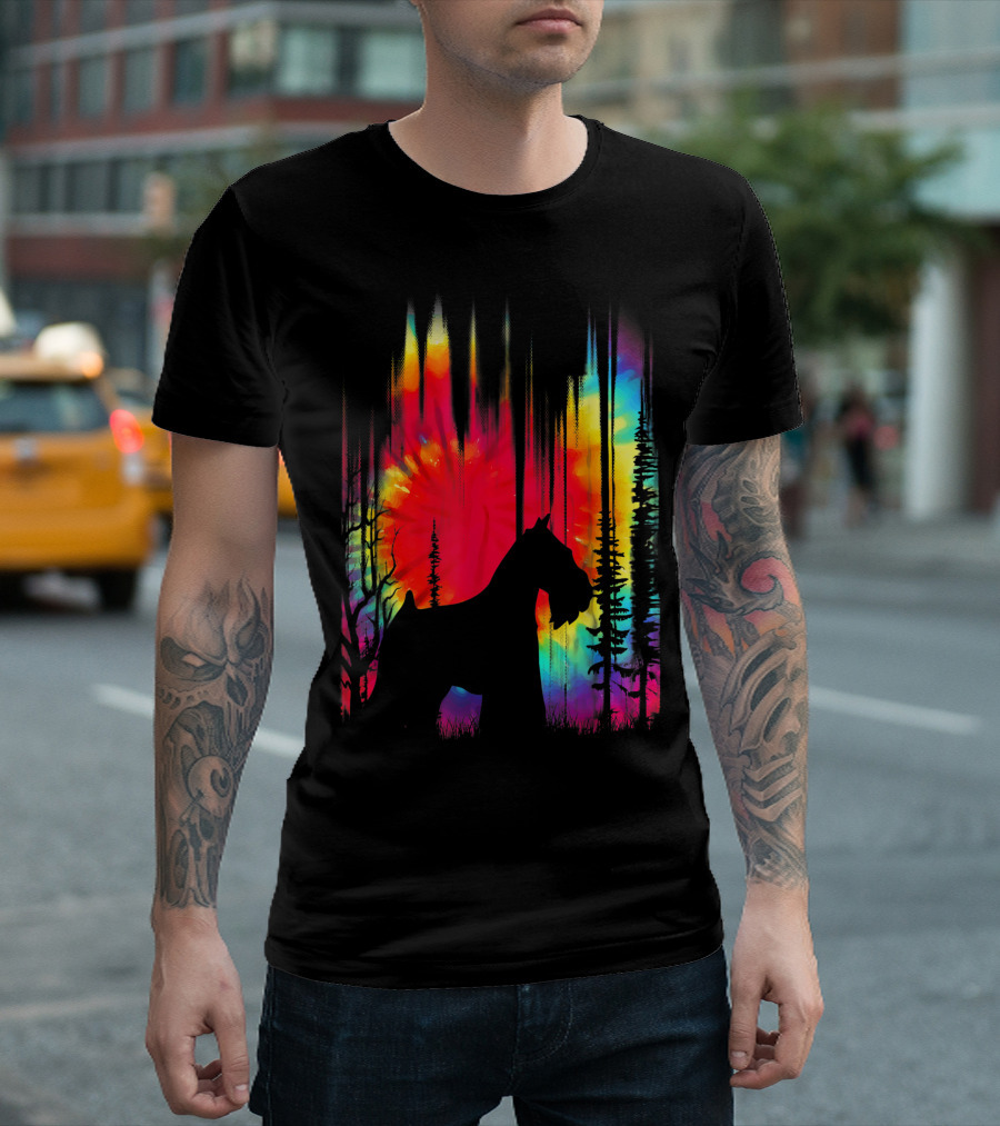 Tie Dye Miniature Schnauzer Hippie Puppy Dog Rainbow Forest T-Shirt