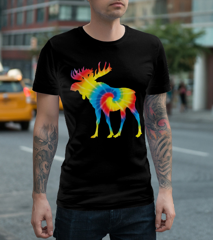 Tie Dye Rainbow Moose Deer Elk Print T-Shirt