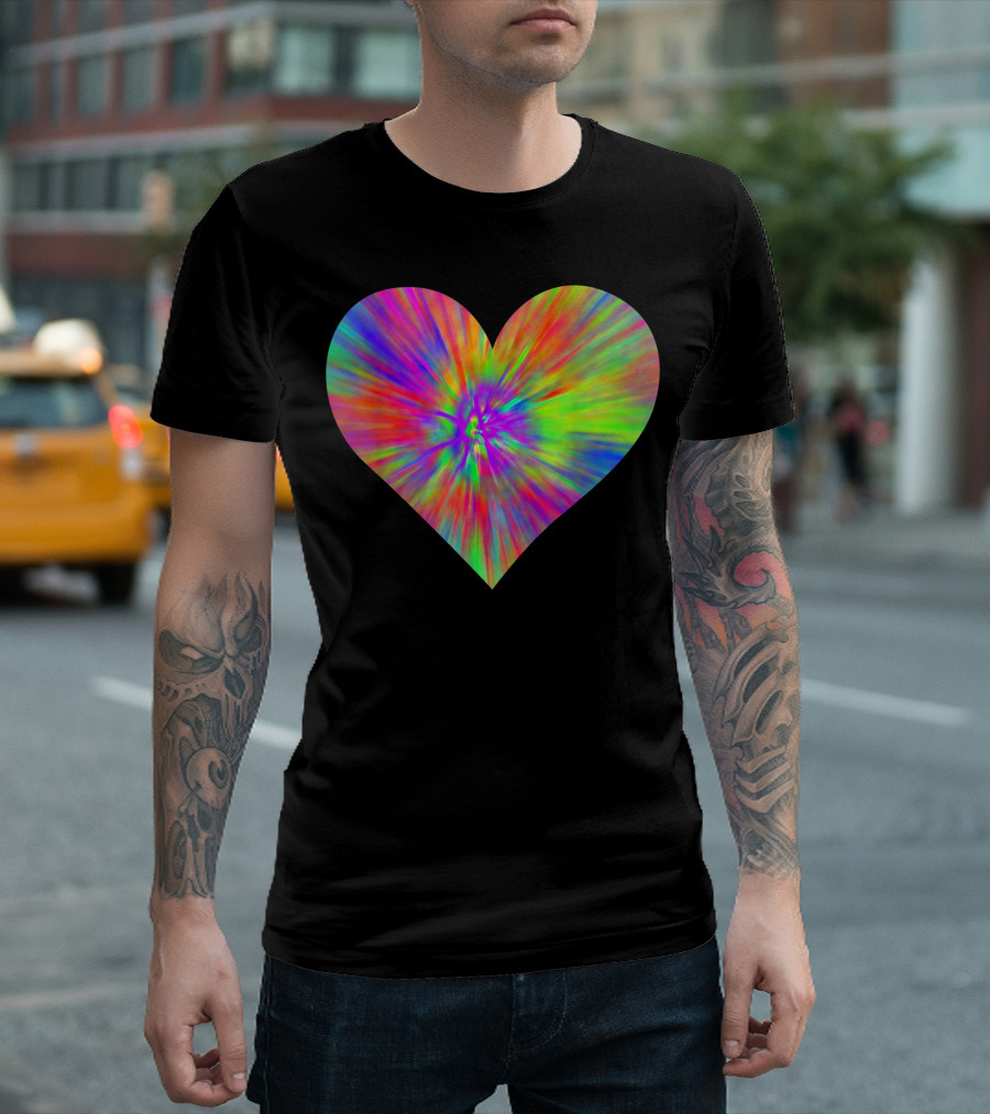 Tie Dye Rainbow Heart Peace Colorful Cute Sign T-Shirt