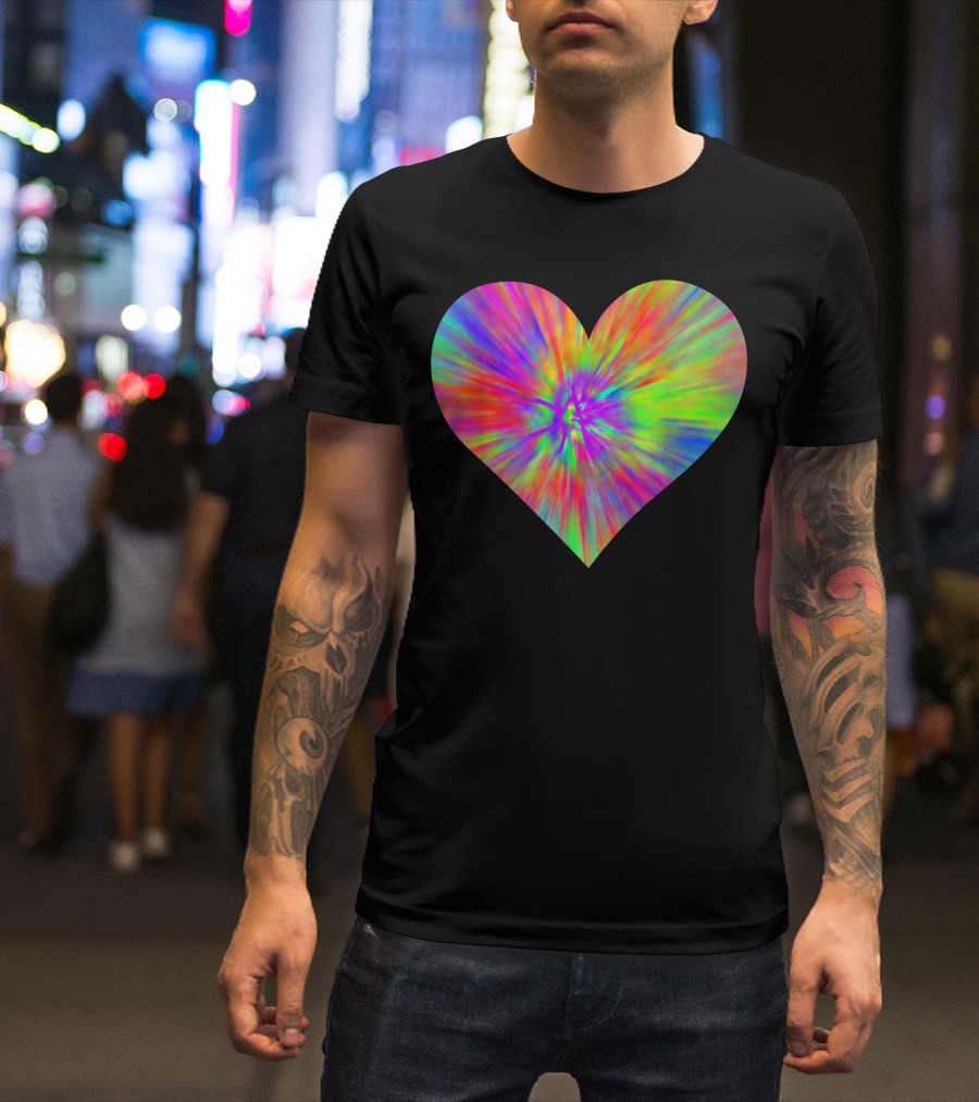 Tie Dye Rainbow Heart Peace Colorful Cute Sign T-Shirt