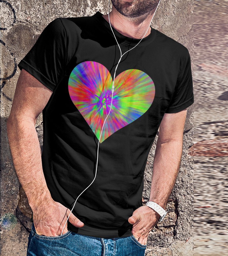 Tie Dye Rainbow Heart Peace Colorful Cute Sign T-Shirt