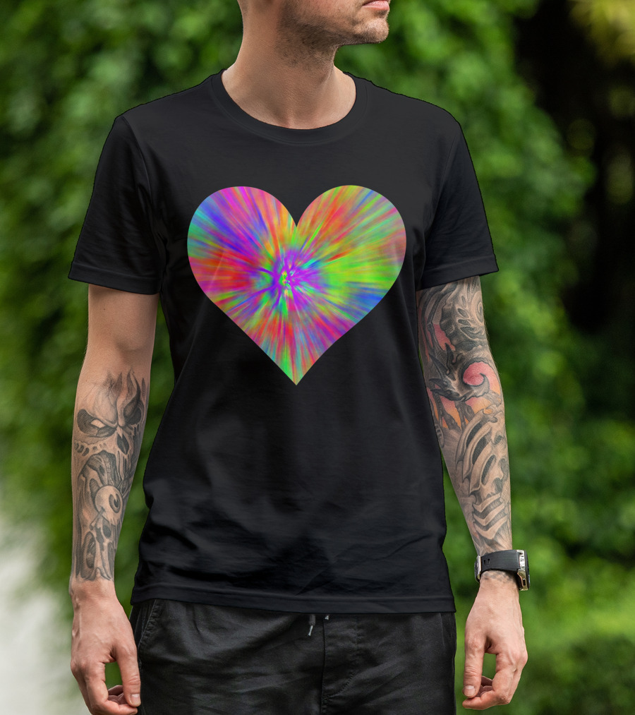 Tie Dye Rainbow Heart Peace Colorful Cute Sign T-Shirt