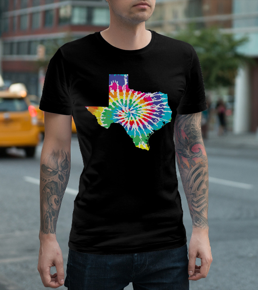 Tie Dye Texas State Shape Colorful Spiral T-Shirt