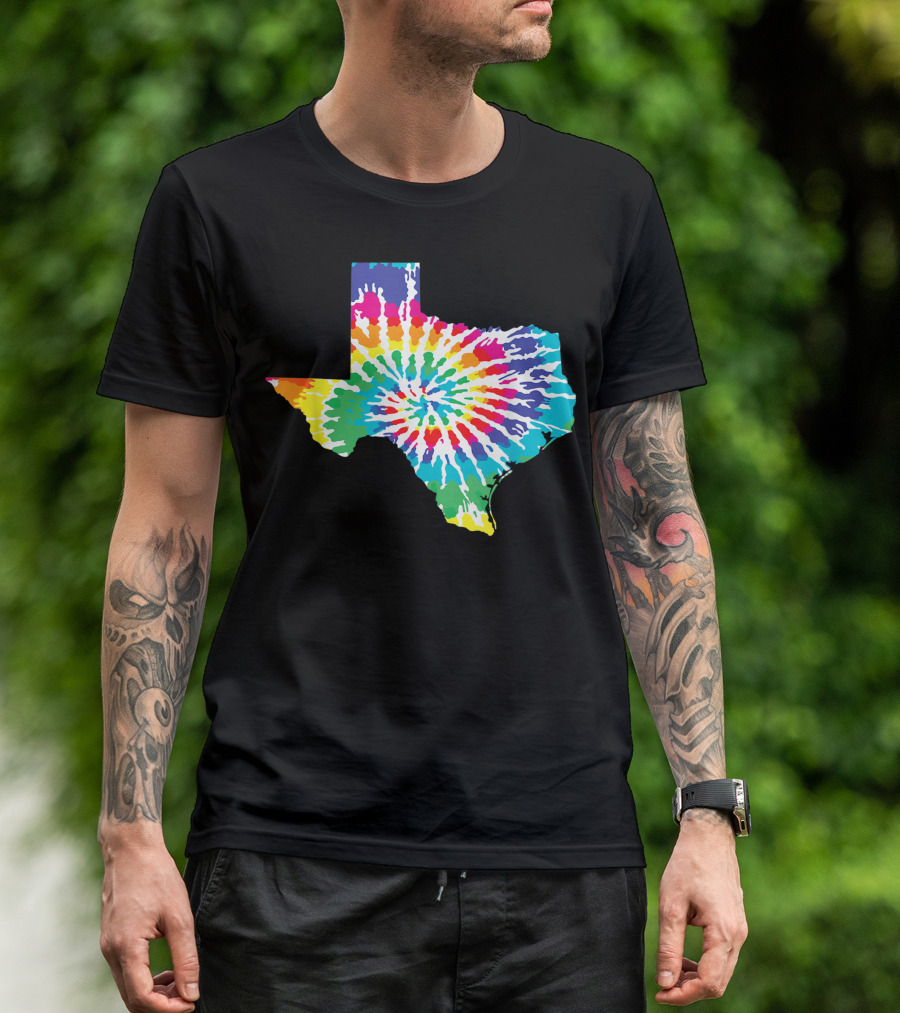 Tie Dye Texas State Shape Colorful Spiral T-Shirt