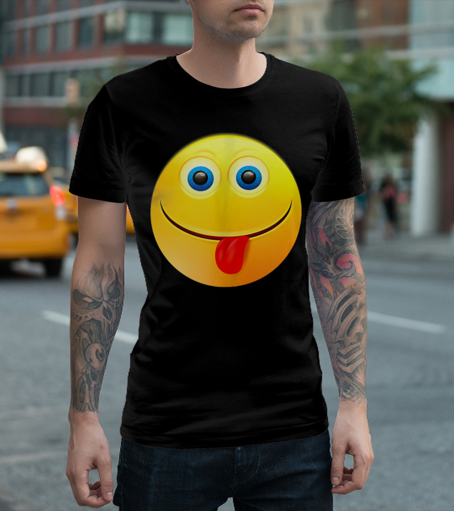 Tongue Out Cute Emoji Face Emoticon Smile with Blue Eyes T-Shirt
