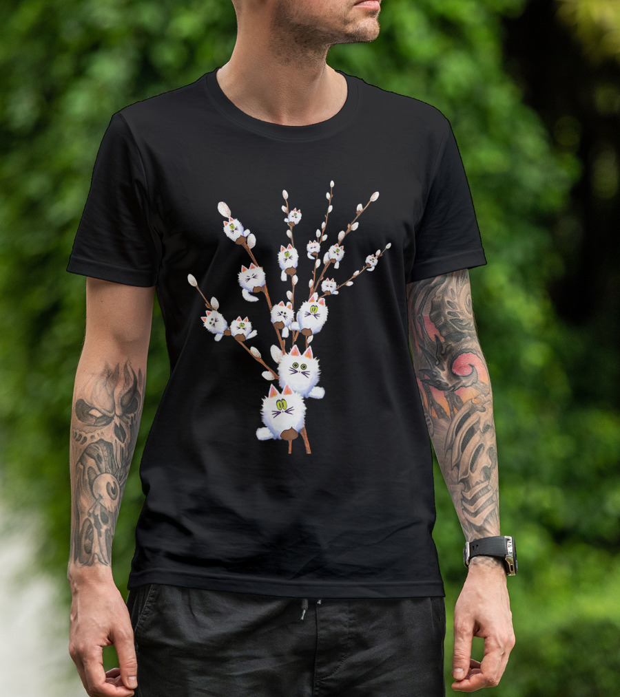 Cat Willow Buds Tree With Flowers T-Shirt