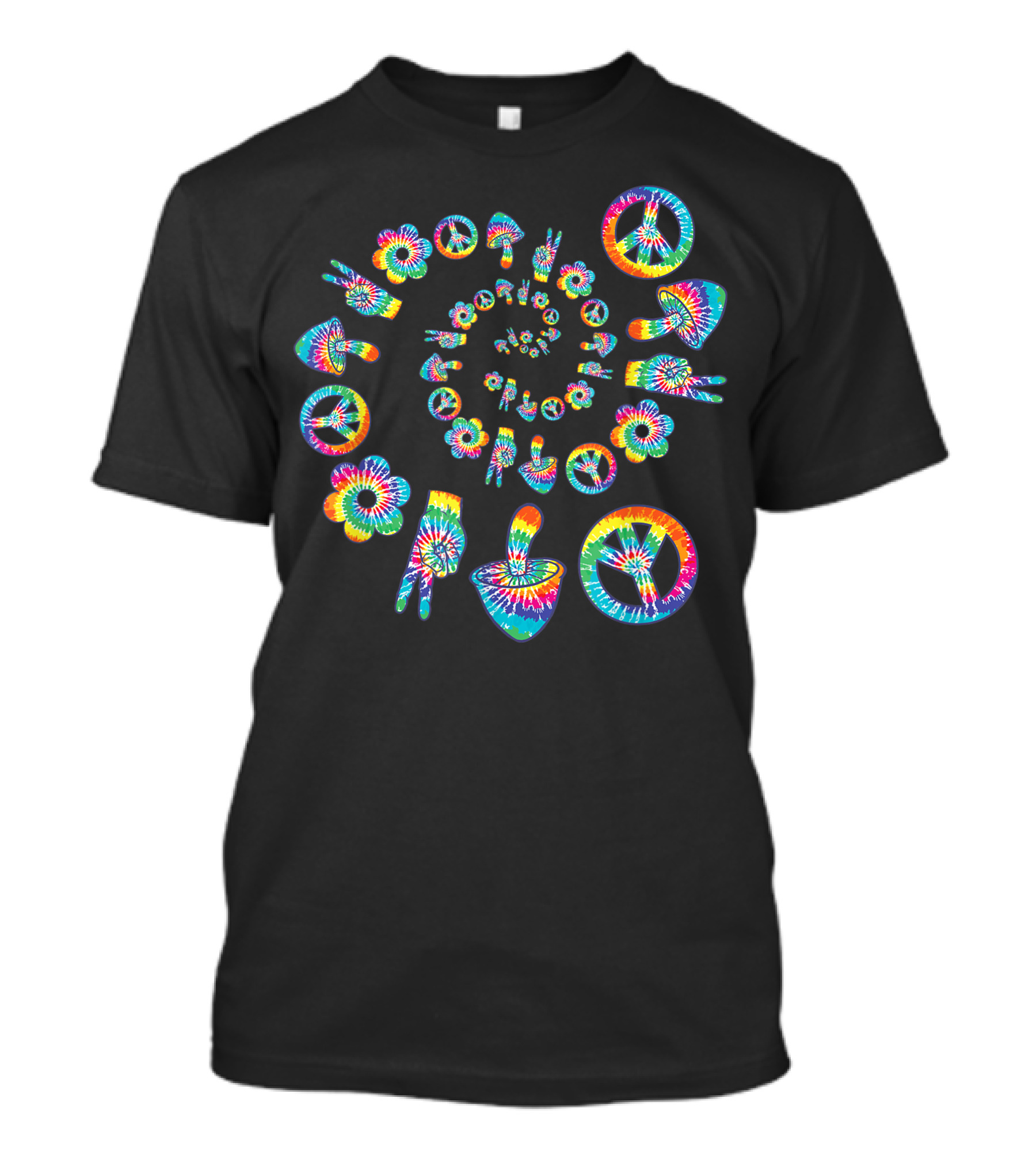 Trippy Hippie Mushroom Peace Sign Flower Spiral Tie-Dye Psychedelic T-Shirt