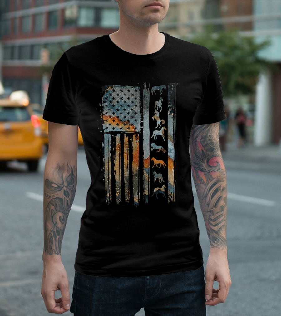American Flag Horse Costume Animal Lover Cool Tu T-Shirt