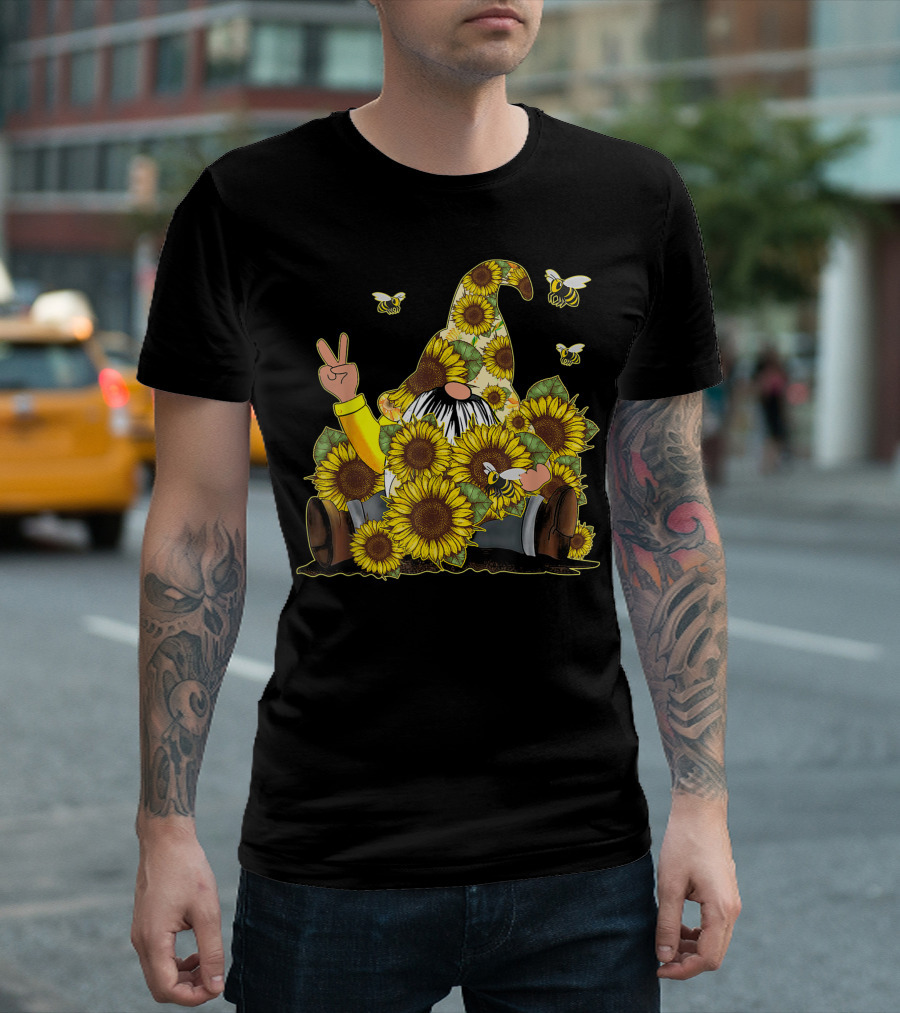 Tu Hippie Gnome Surrounded by Sunflowers and Bees T-Shirt