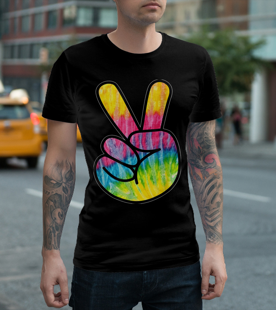 Tye Dye Peace Fingers Colorful T-Shirt