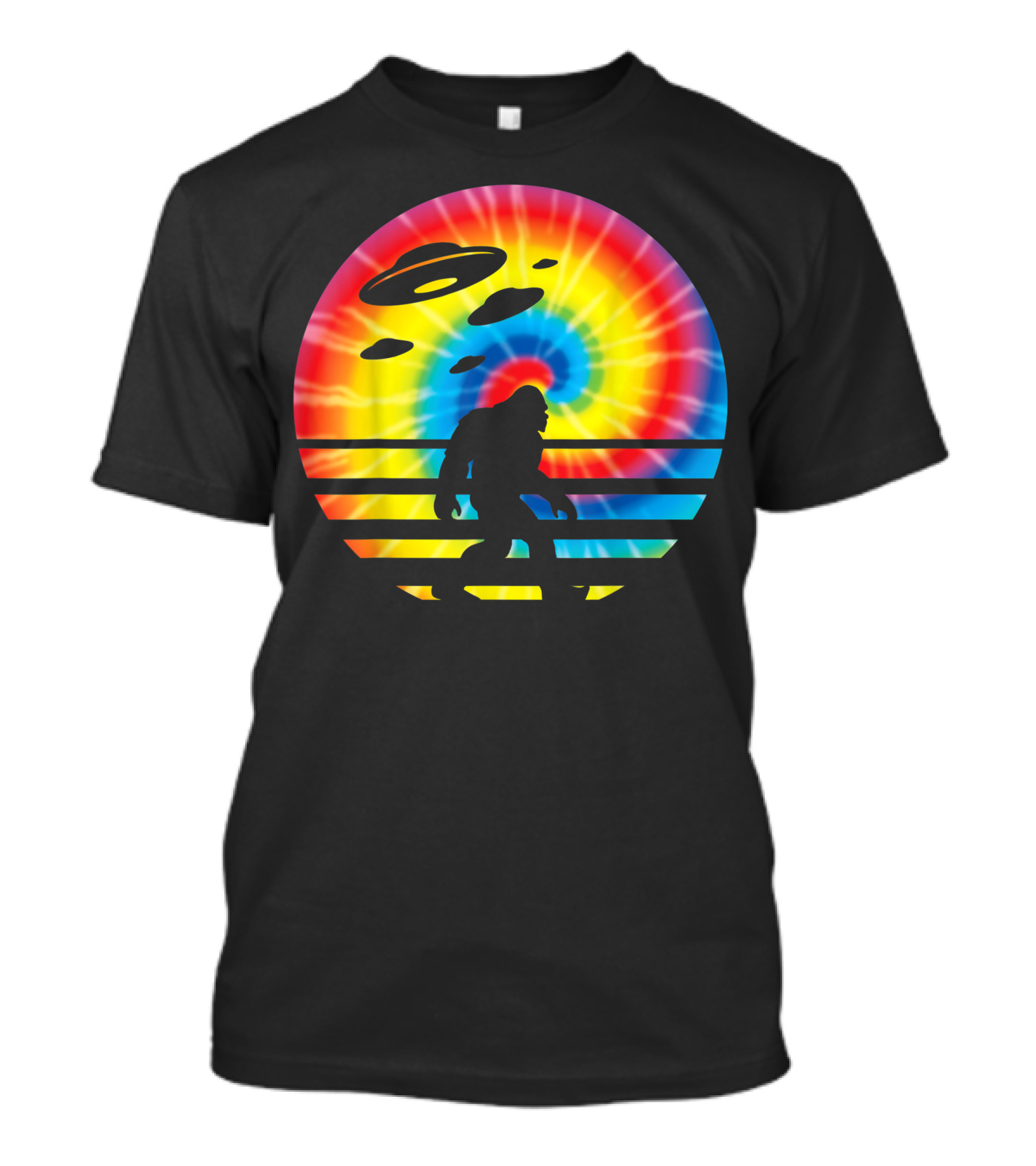 Unique Bigfoot UFO Abduction Rainbow Tie Dye T-Shirt