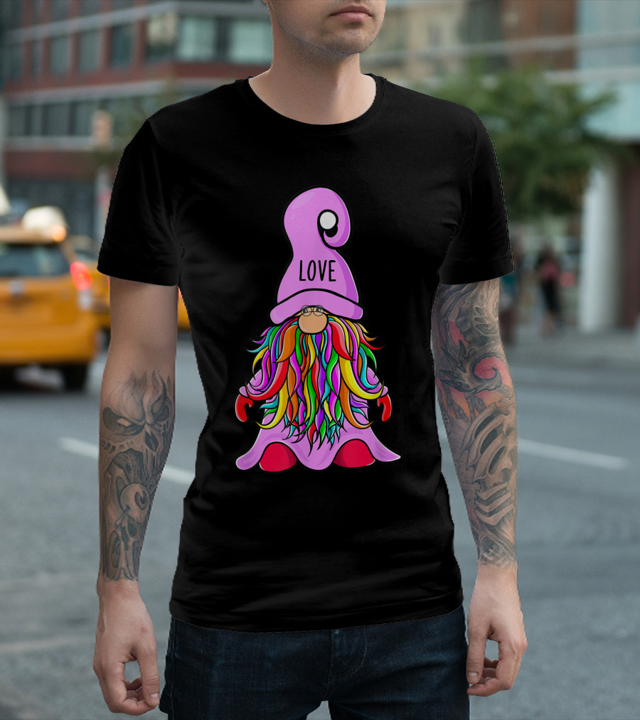 Valentine Hippie Love Gnome With Colorful Hat Valentines Day T-Shirt