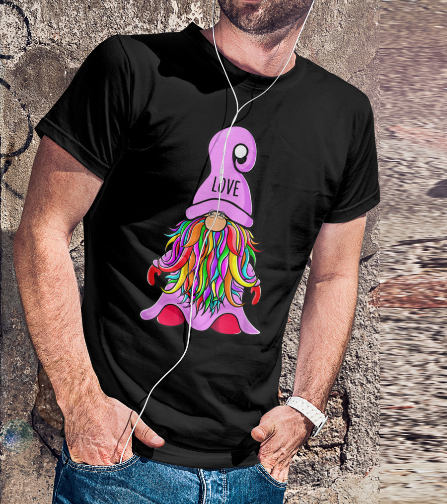 Valentine Hippie Love Gnome With Colorful Hat Valentines Day T-Shirt