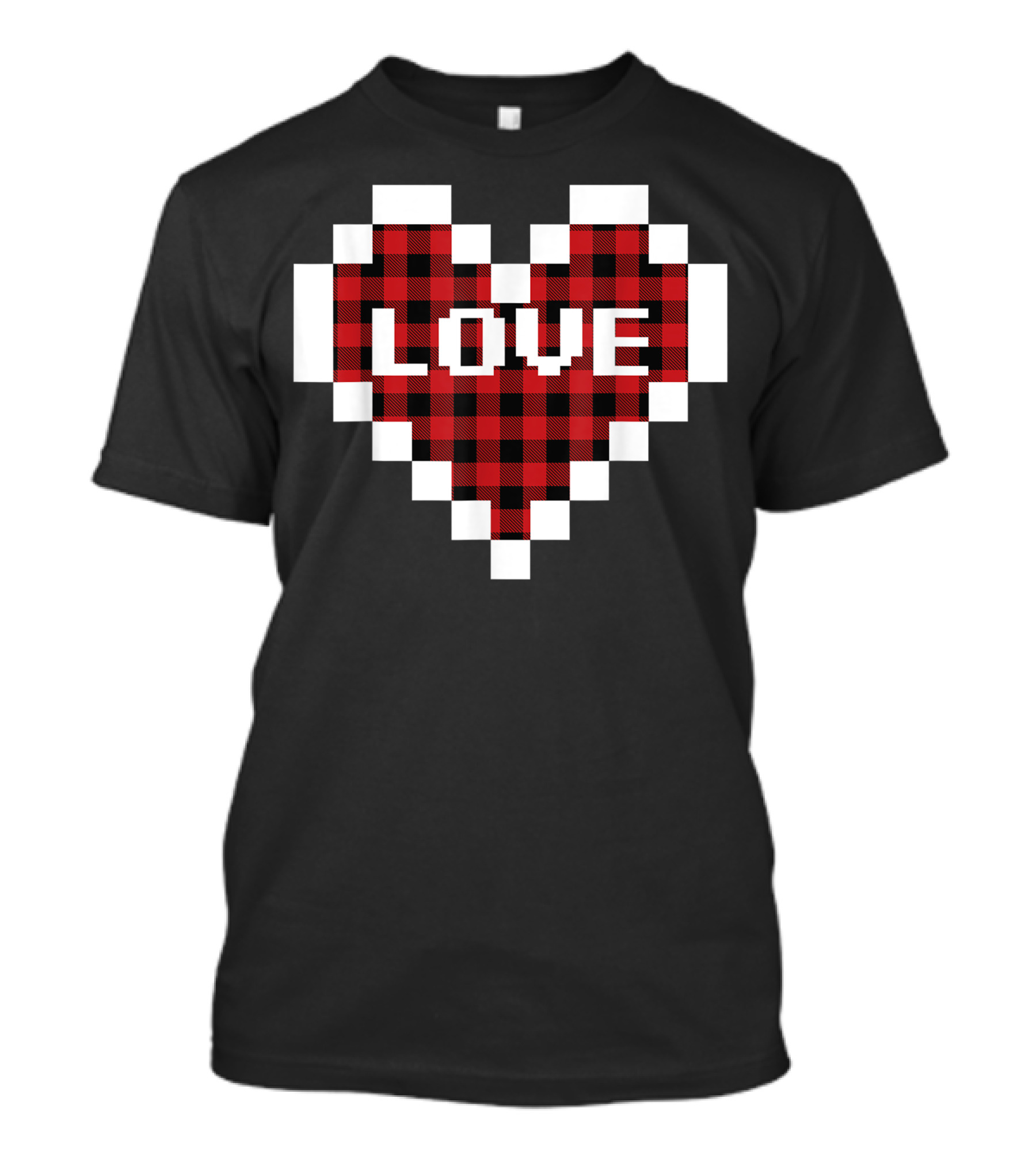 Valentines Day Buffalo Plaid Pixelated Love Heart Valentine T-Shirt