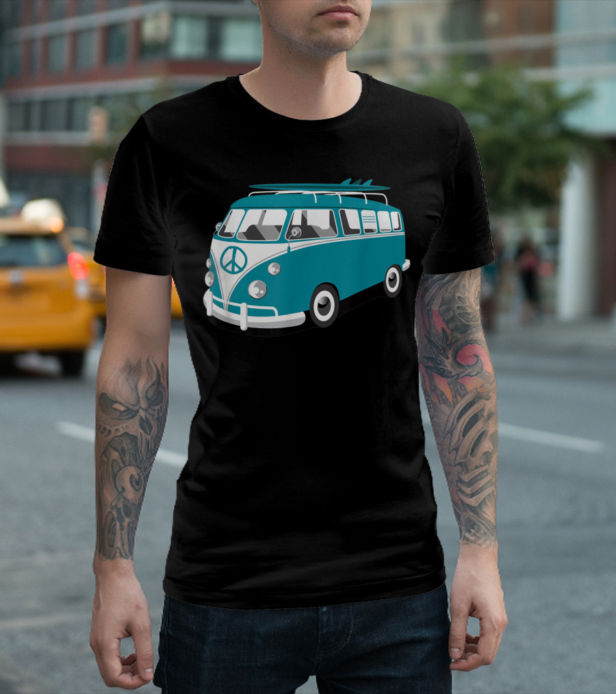 Van Life Hippie Van Surf Van Microbus Peace Symbol Surfboards T-Shirt