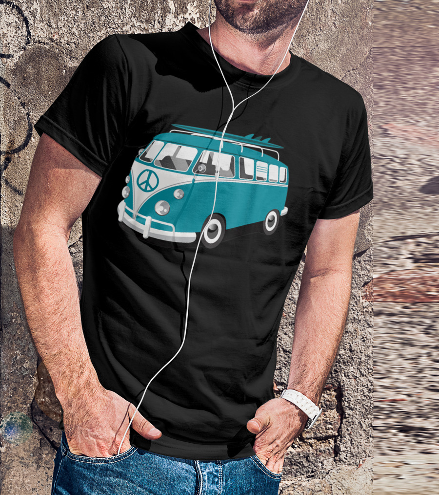 Van Life Hippie Van Surf Van Microbus Peace Symbol Surfboards T-Shirt