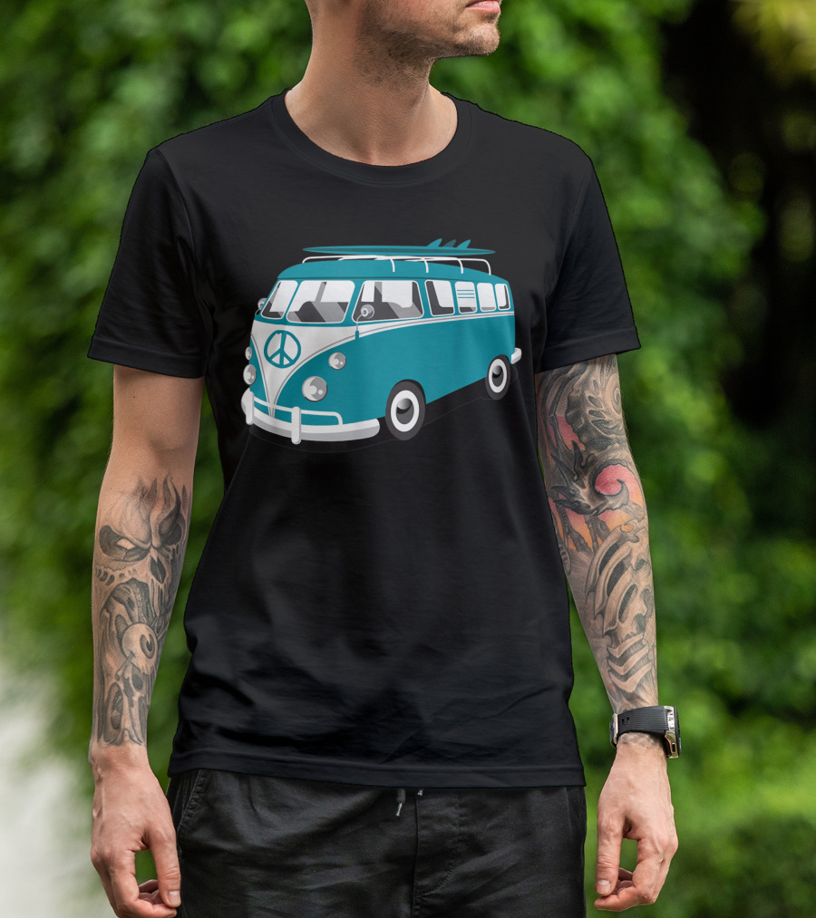 Van Life Hippie Van Surf Van Microbus Peace Symbol Surfboards T-Shirt