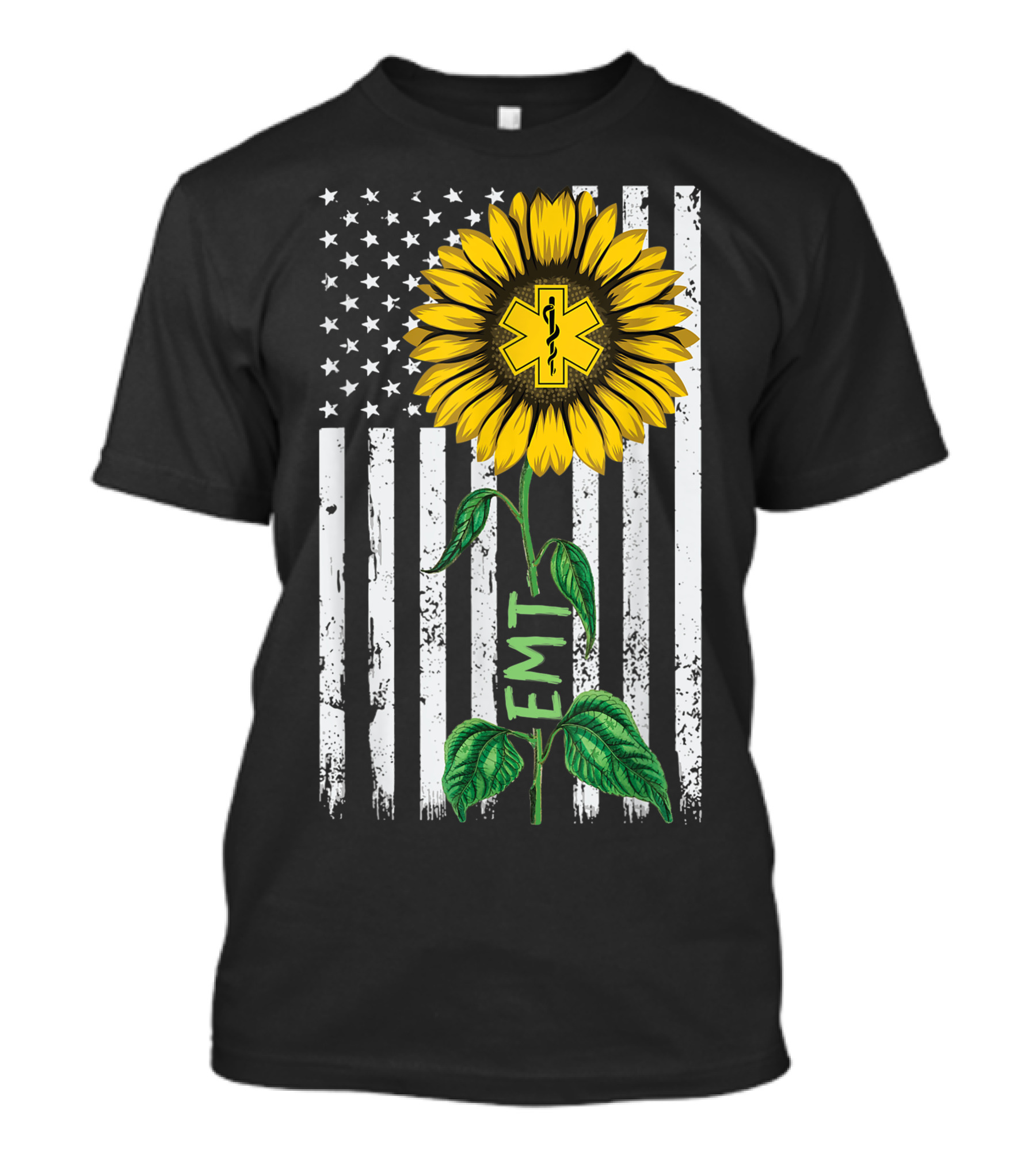 Vintage American Flag Sunflower EMT Nurse Hippie T-Shirt