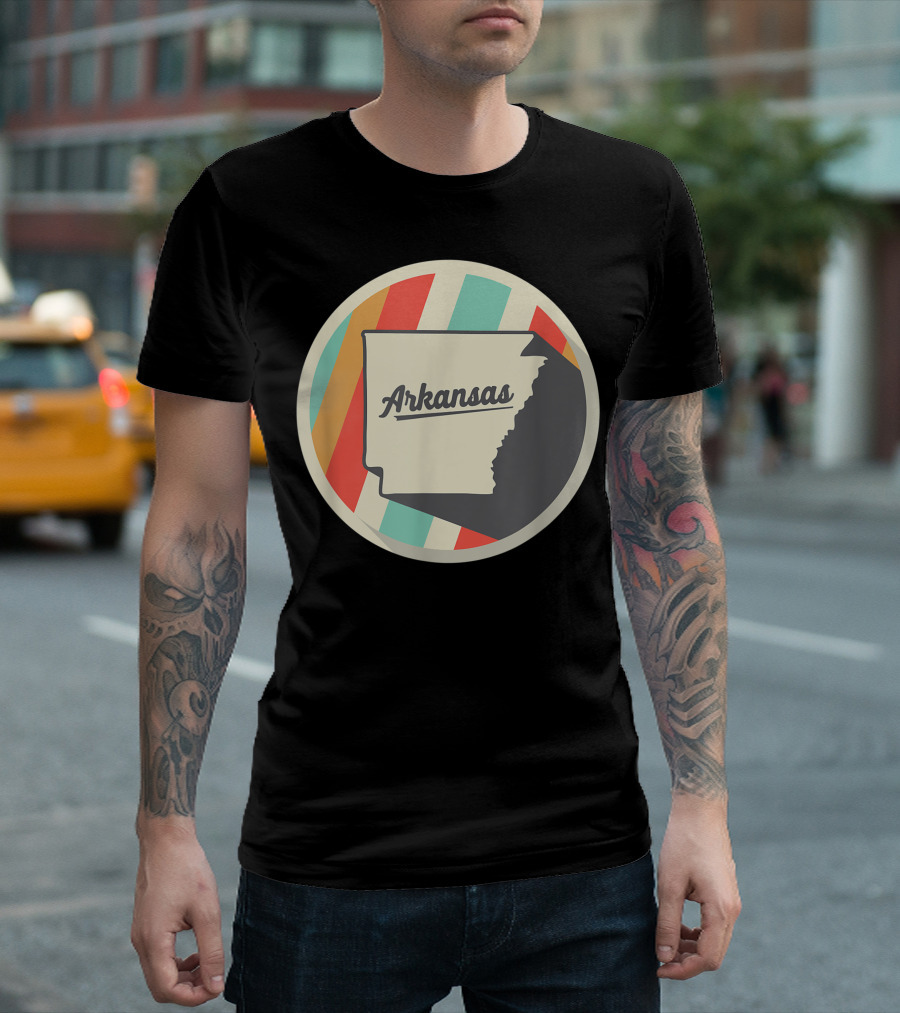 Vintage Arkansas Ar Home State Teal Retro Circle Stripes T-Shirt