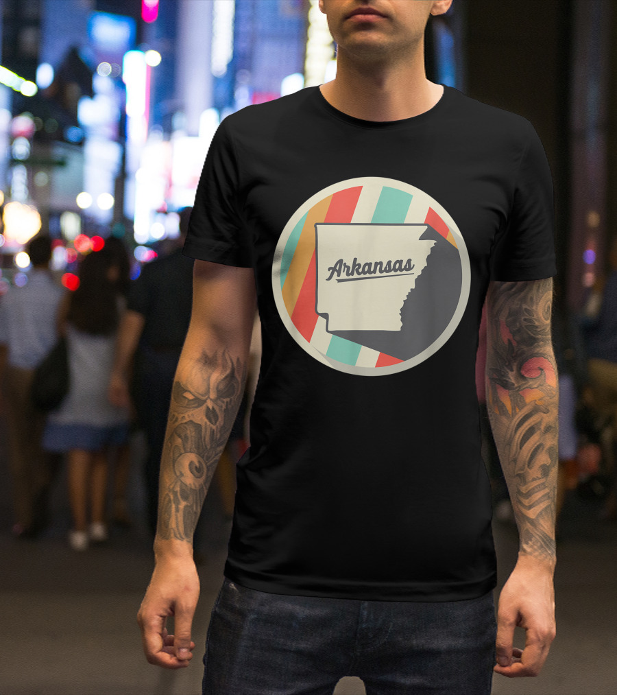 Vintage Arkansas Ar Home State Teal Retro Circle Stripes T-Shirt