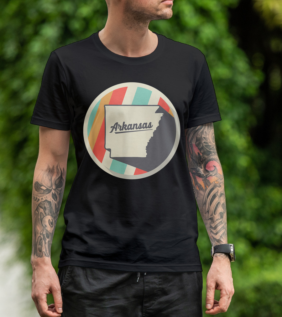 Vintage Arkansas Ar Home State Teal Retro Circle Stripes T-Shirt