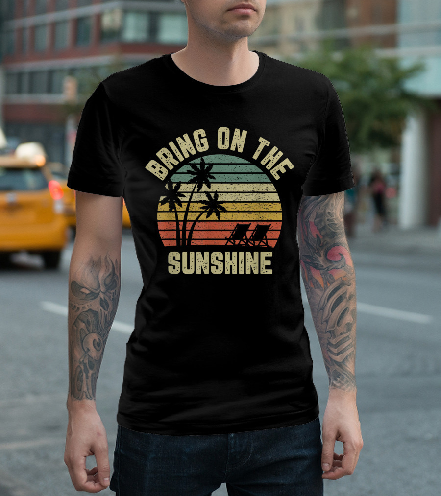 Bring On The Sunshine Vintage Summer Beach Palm Trees Stripes T-Shirt