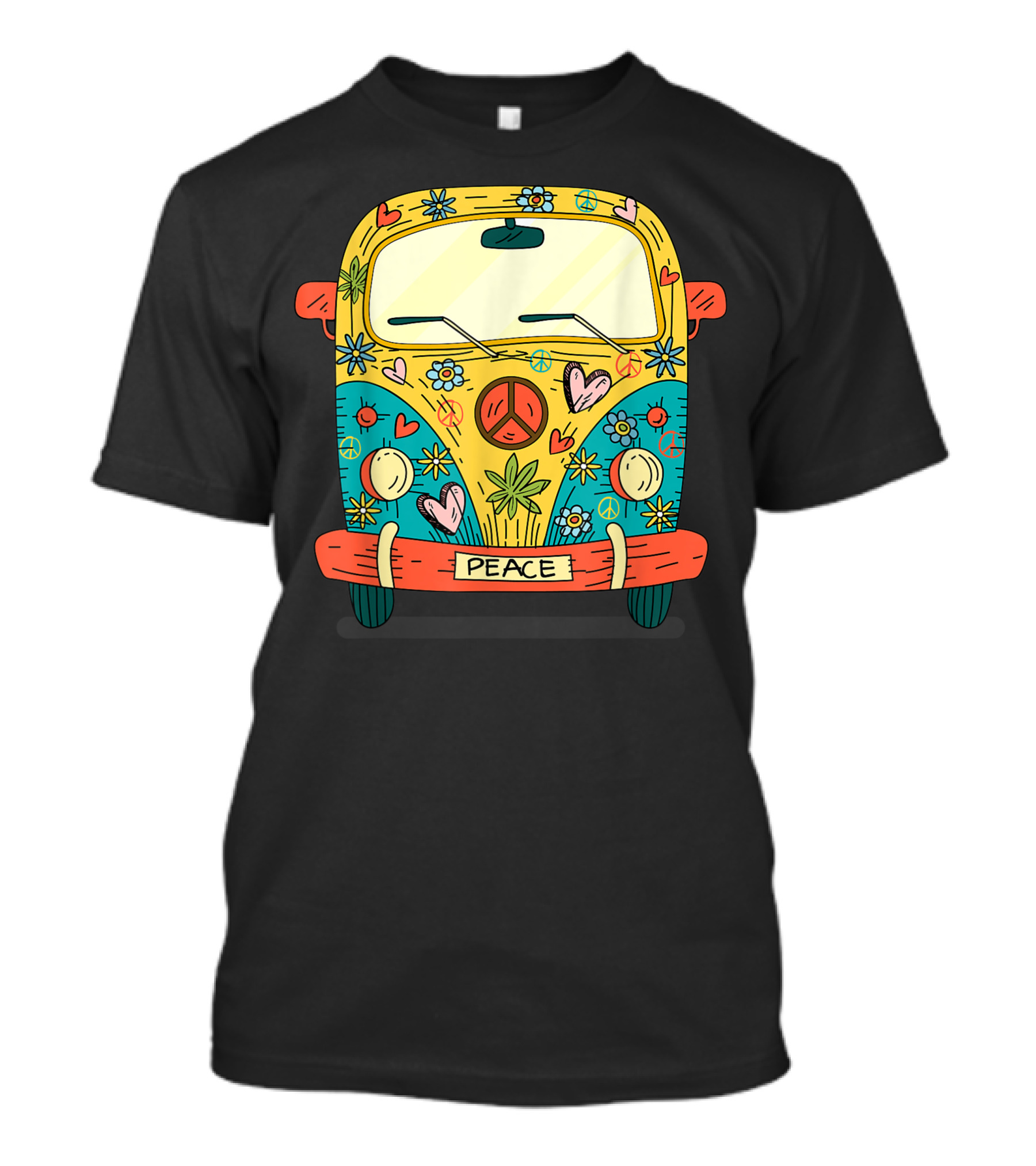 Psychedelic 60s 70s Vintage Hippie Van With Peace Sign And Flower Power T-Shirt