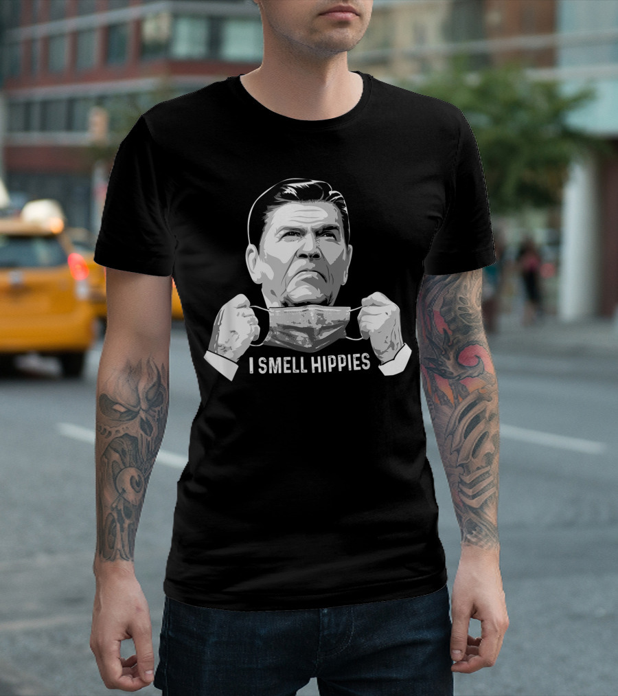 Vintage I Smell Hippies Ronald Reagan Face Mask Iconic T-Shirt