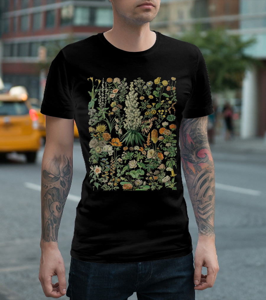Vintage Flower Botanical Chart With Colorful T-Shirt
