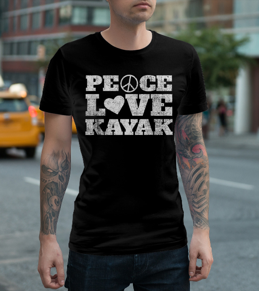 Peace Love Kayak Vintage Kayaking T-Shirt