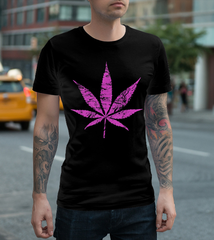 Vintage Pink Marijuana Leaf T-Shirt