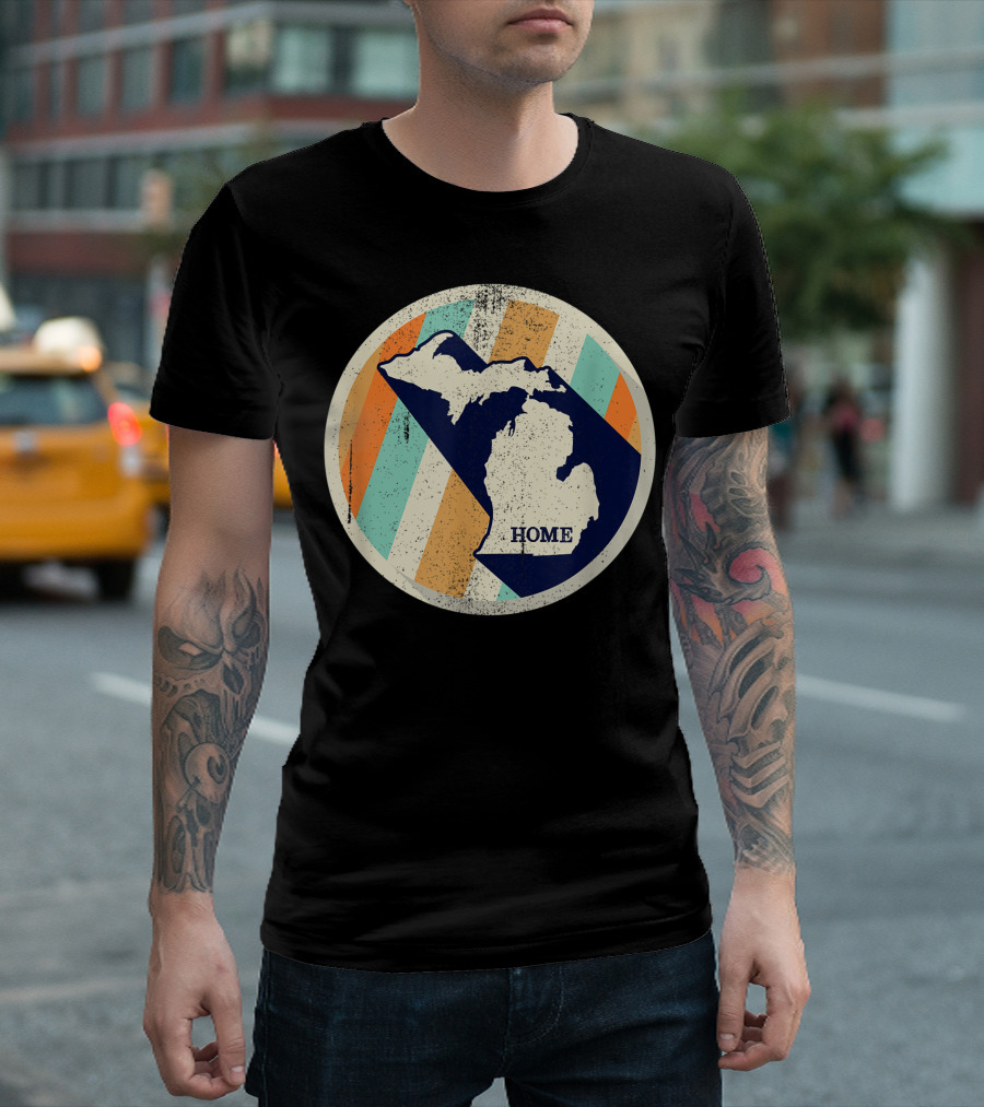 Vintage Michigan Home State Blue Retro Stripes T-Shirt