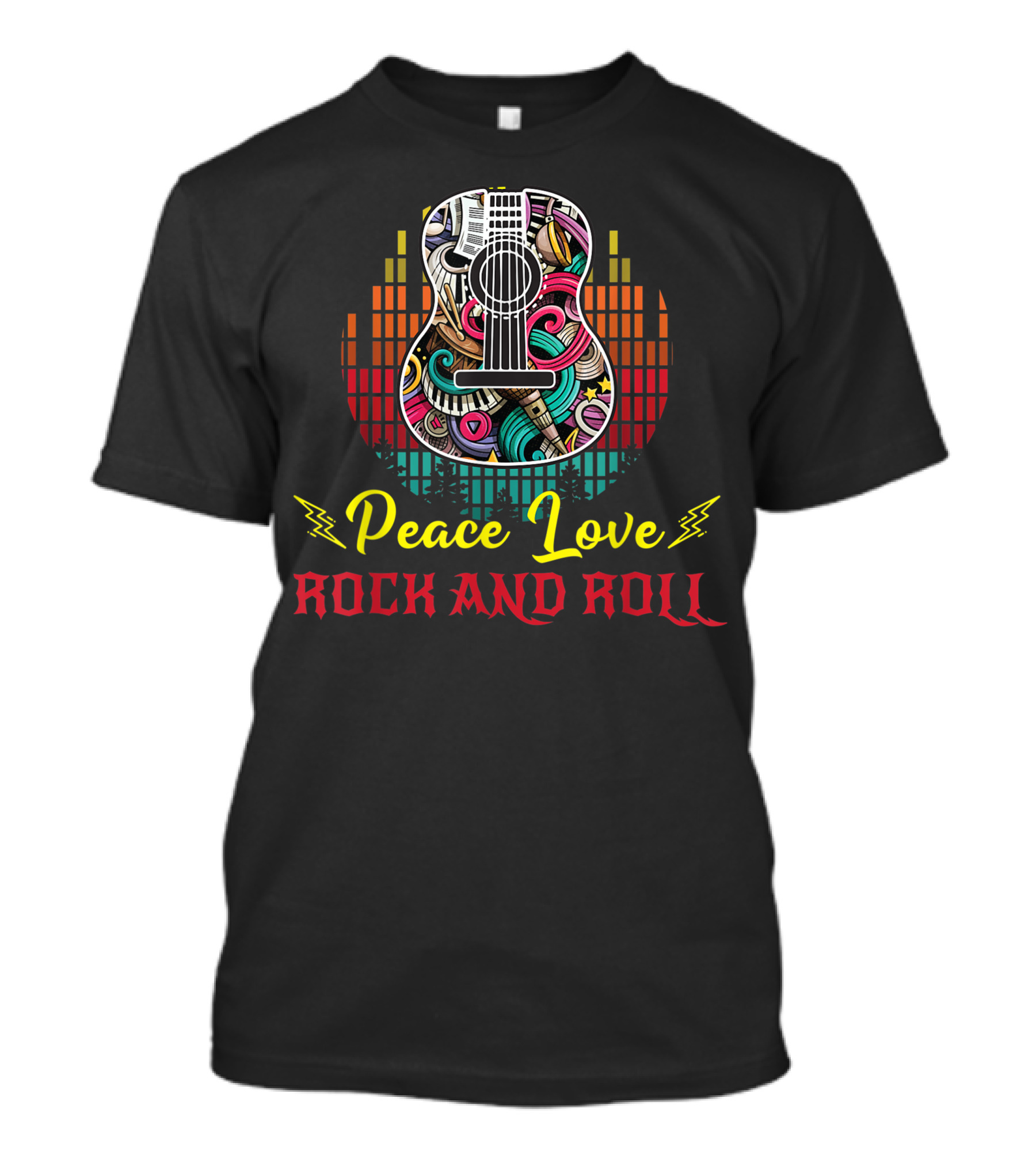 Peace Love Rock And Roll Guitar Hippie T-Shirt