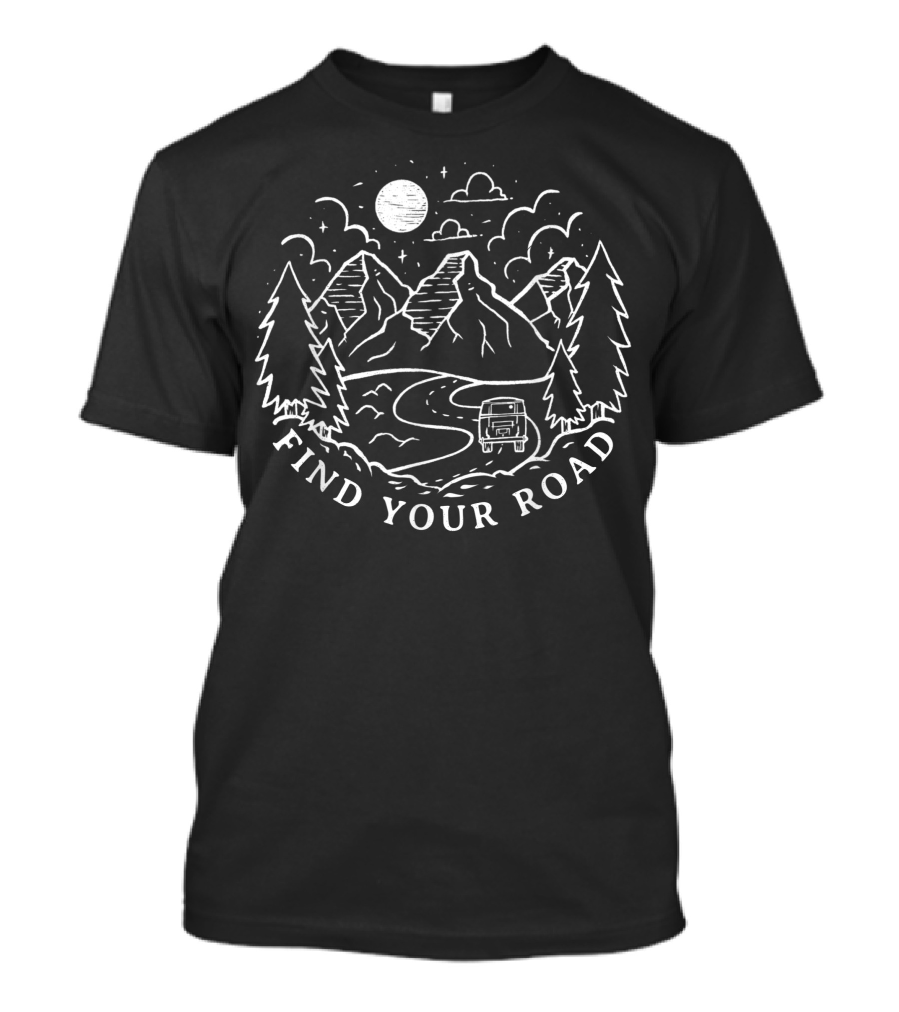 Vintage Find Your Road Boho Peace Hippie Camping Mountains Moon Trees Adventure T-Shirt