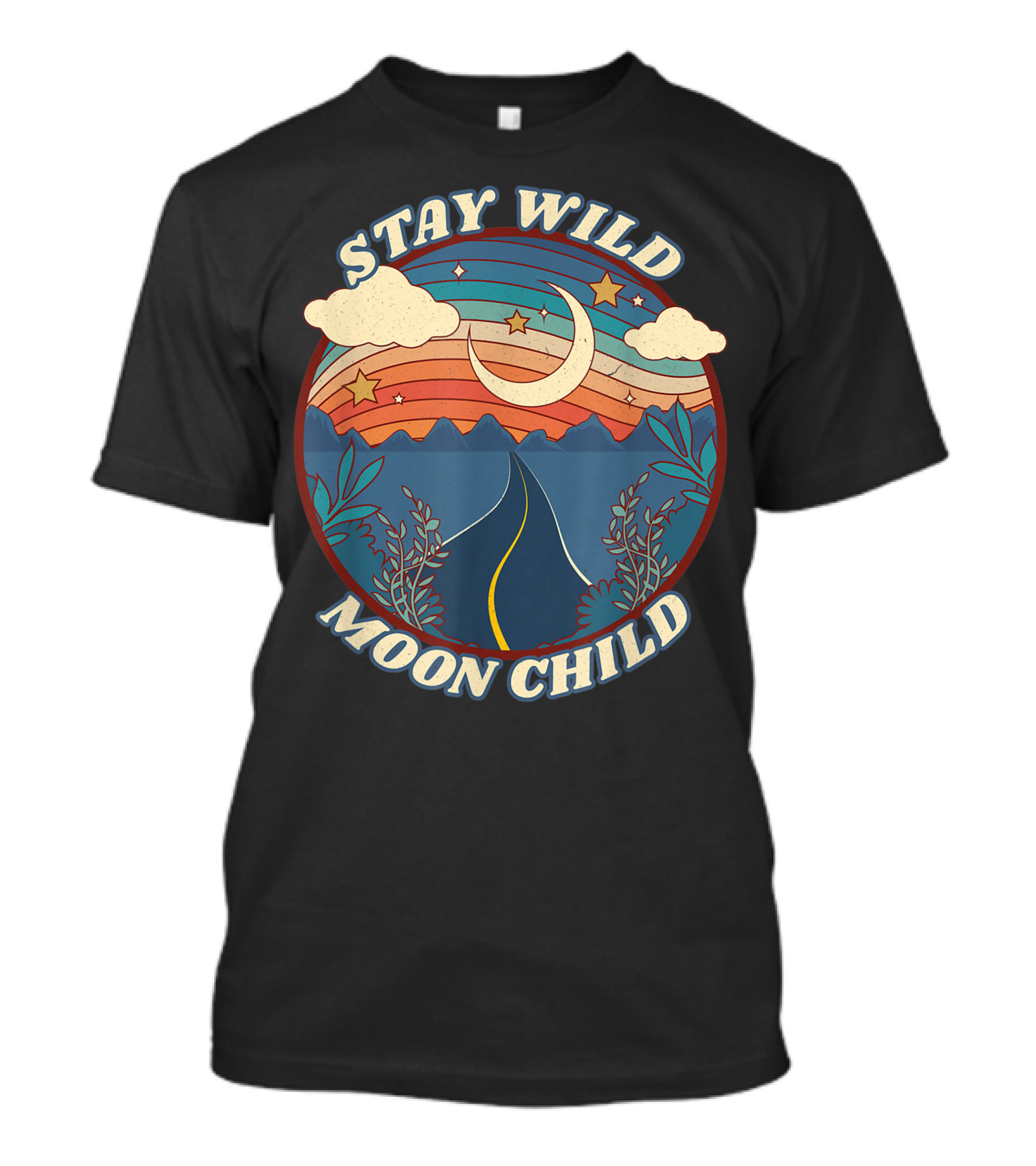 Stay Wild Moon Child Vintage Boho Peaceful Mountains And Stars Retro T-Shirt