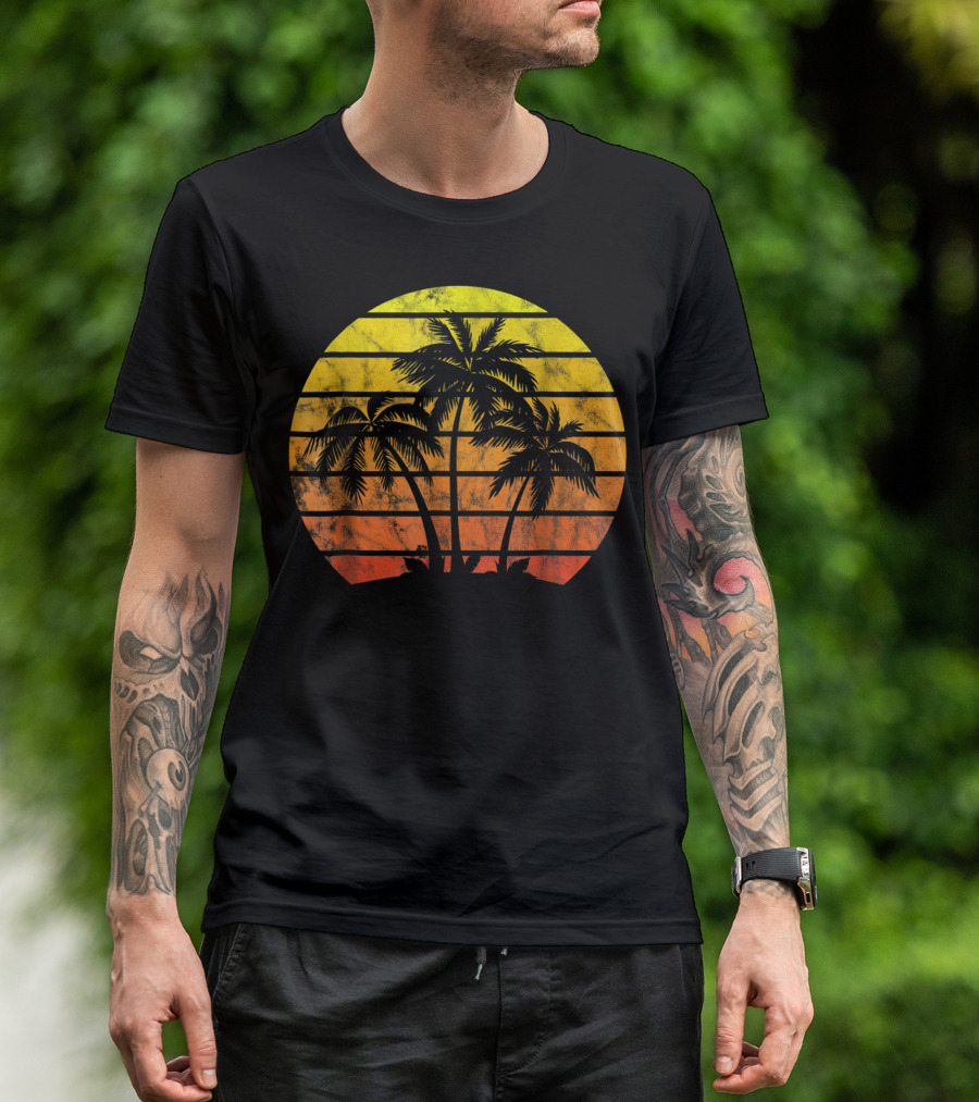 Vintage Sunset Tropical Beach Palm Trees T-Shirt