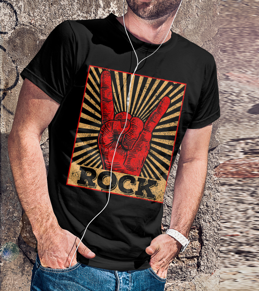 Vintage Rock N Roll Concert Band Hand Symbol Rock T-Shirt