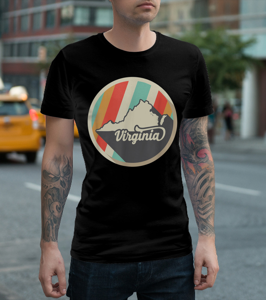 Vintage Virginia State Outline Teal Retro Stripes T-Shirt