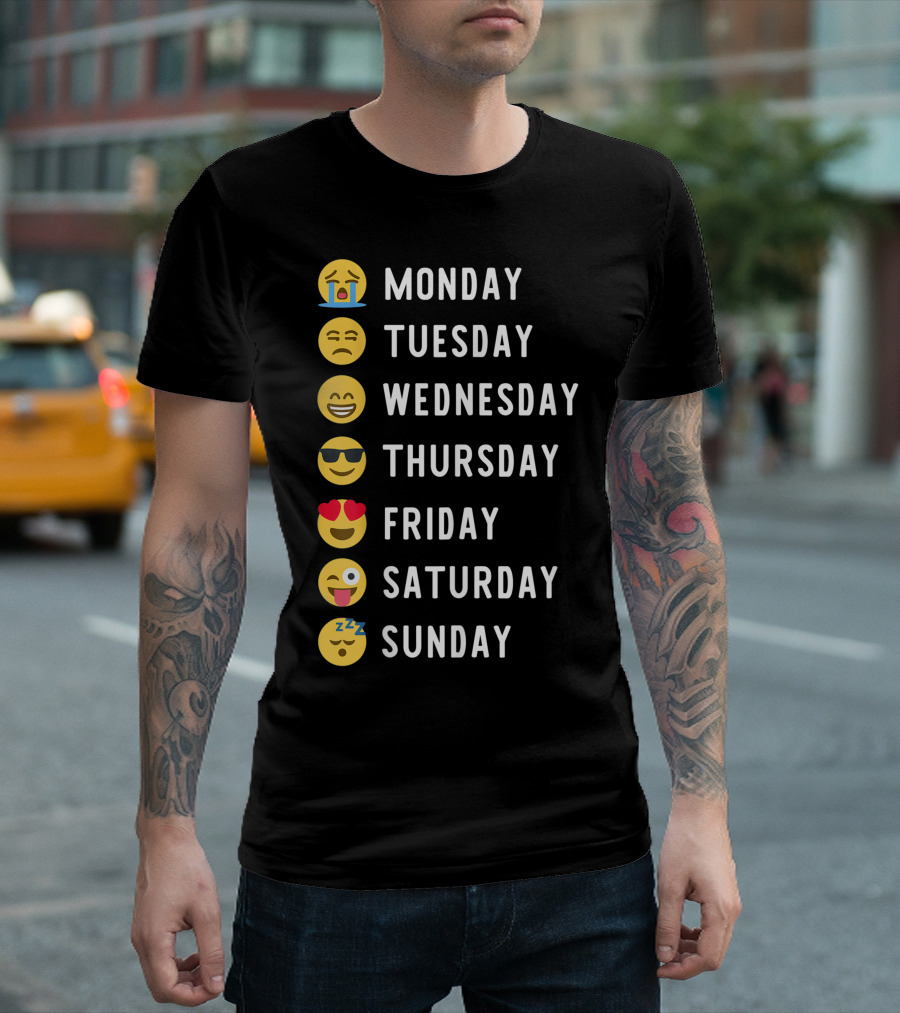 Monday Tuesday Wednesday Thursday Friday Saturday Sunday Emojis Mood Emoticons Weekdays T-Shirt