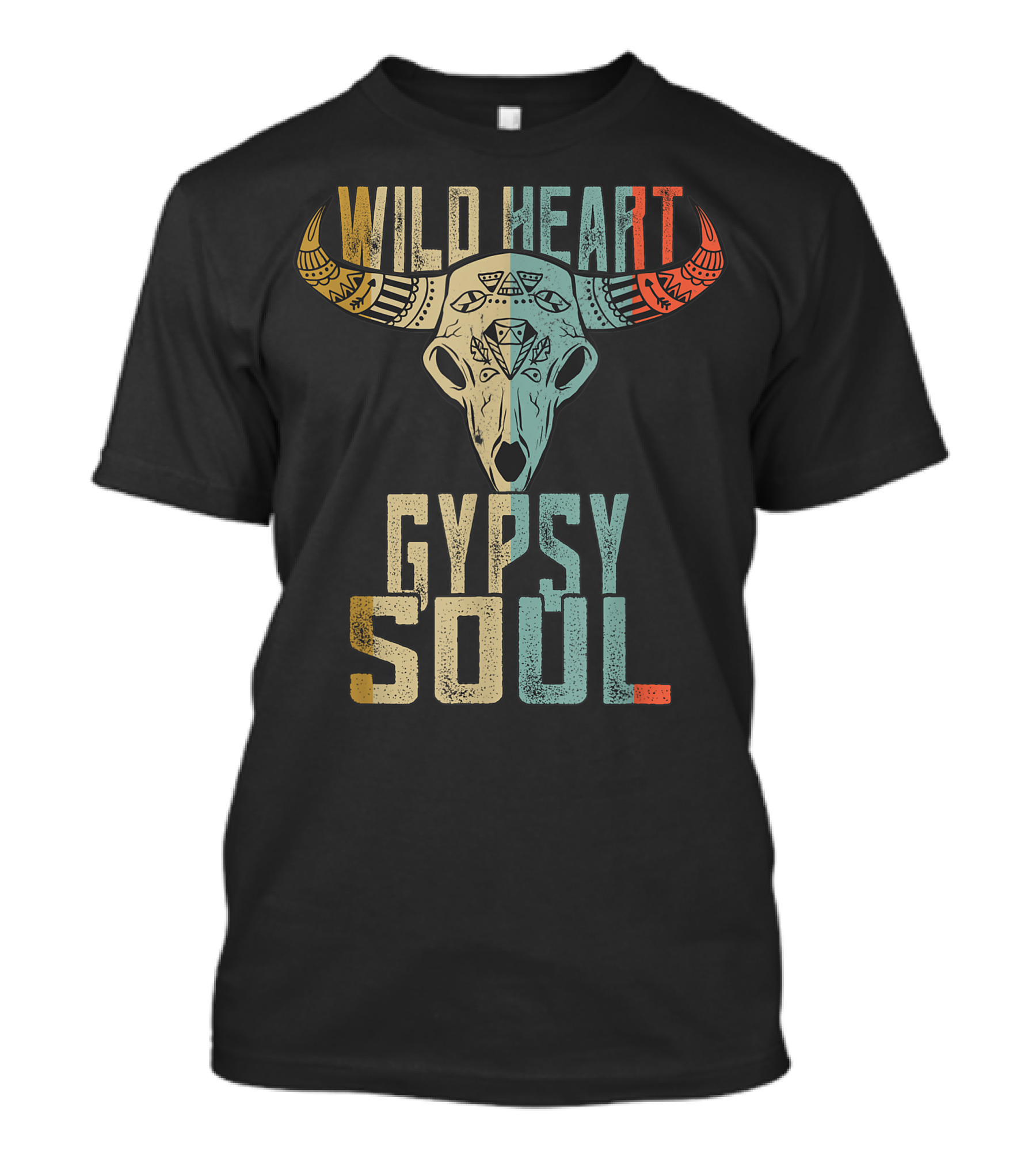 Wild Heart Gypsy Soul Vintage Boho Bull Skull T-Shirt