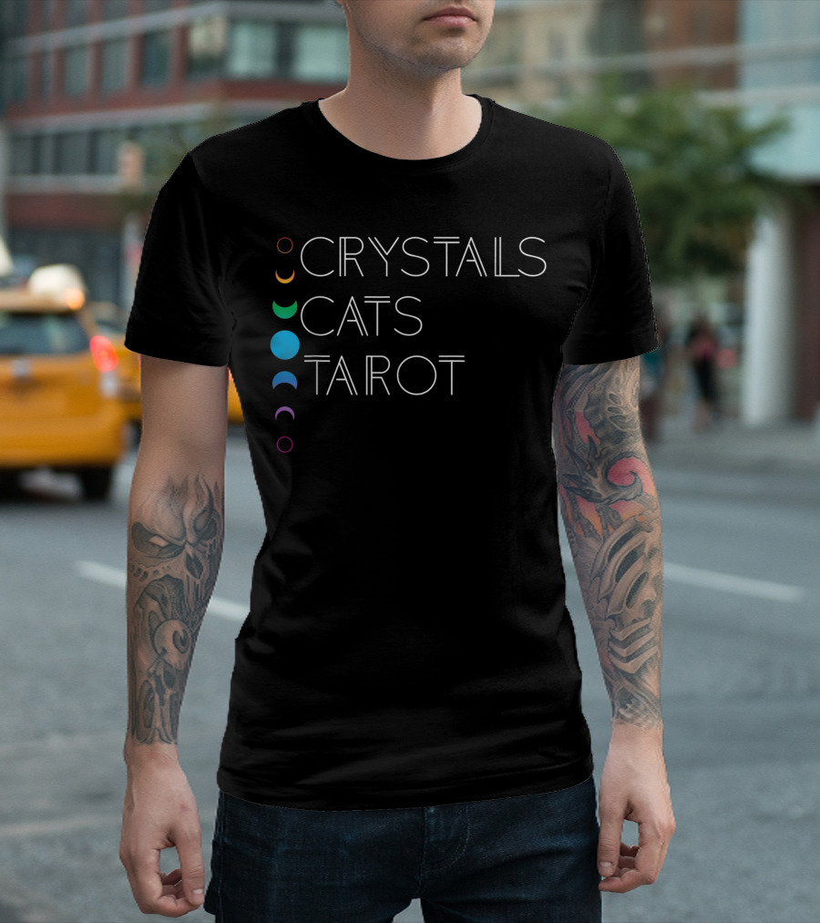 Crystals Cats Tarot Witchy Bohemian Boho Moon Phases T-Shirt