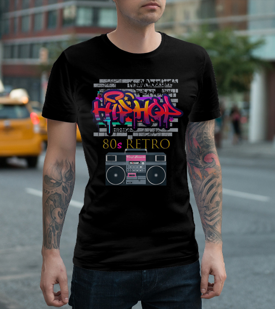 Hip Hop 80s Retro Vinyl Records Party T-Shirt