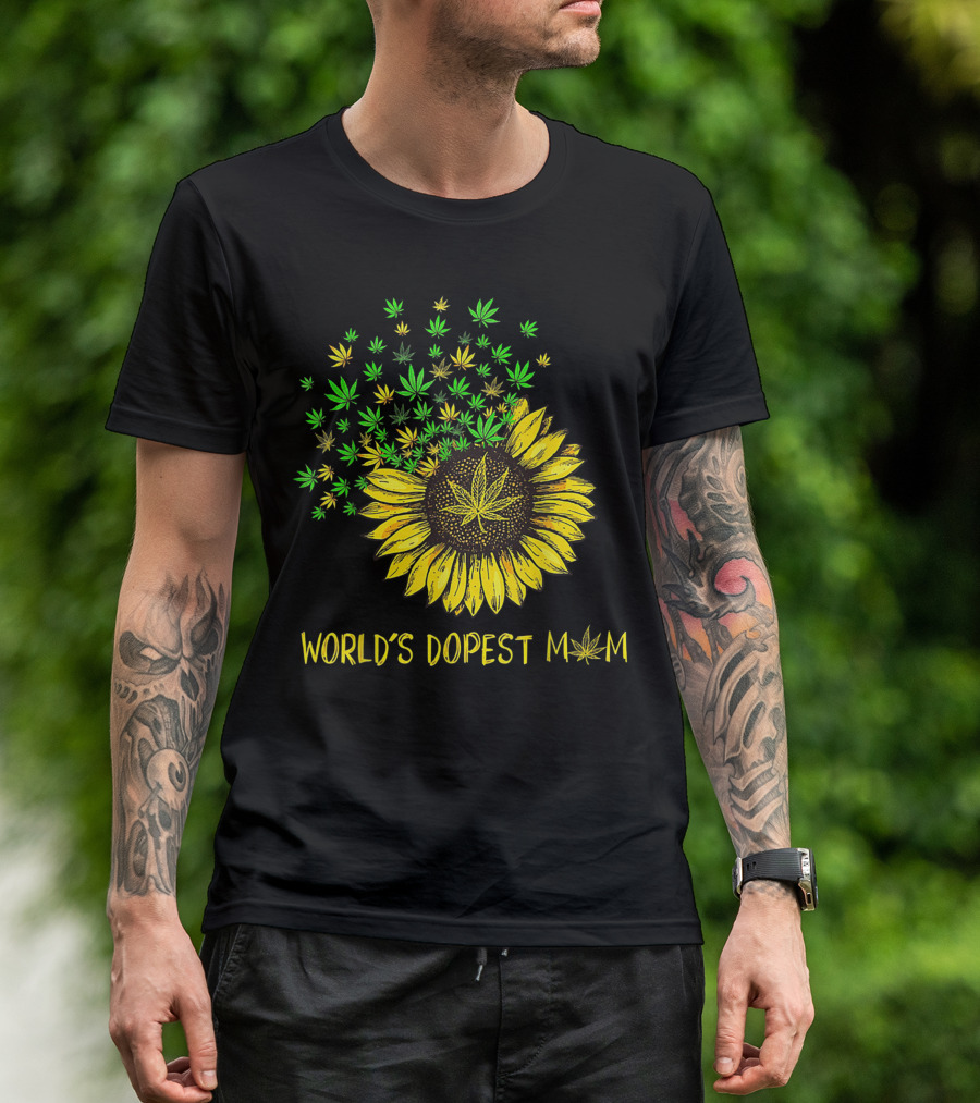 World's Dopest Mom Sunflower Cannabis Weed 420 T-Shirt
