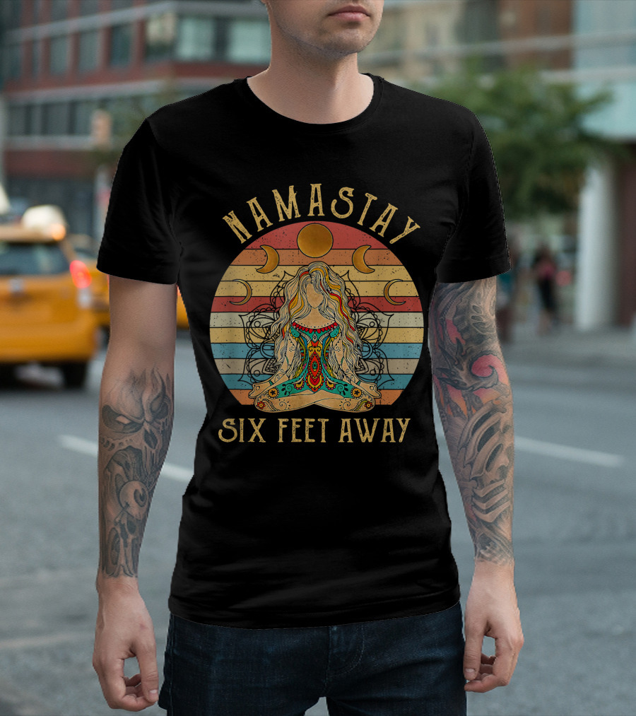 Yoga Girls Hippie Namastay Six Feet Away Moon Phases Meditation T-Shirt